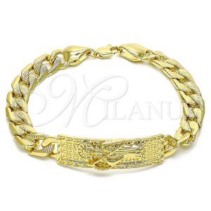 Pulsera Elegante 03.380.0112.09 Oro Laminado, Diseño de Santa Muerte y Cubana Pave, Pulido, Tono Dorado (10 MM Thickness, 9 Inches Length)