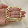 Pulsera Elegante 03.380.0114.09 Oro Laminado, Diseño de San Judas y Miami Cubana, Pulido, Tono Dorado (10 MM Thickness, 9 Inches Length)