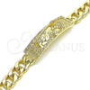 Pulsera Elegante 03.380.0114.09 Oro Laminado, Diseño de San Judas y Miami Cubana, Pulido, Tono Dorado (10 MM Thickness, 9 Inches Length)