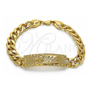 Pulsera Elegante 03.380.0114.09 Oro Laminado, Diseño de San Judas y Miami Cubana, Pulido, Tono Dorado (10 MM Thickness, 9 Inches Length)