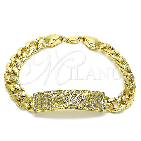 Pulsera Elegante 03.380.0114.09 Oro Laminado, Diseño de San Judas y Miami Cubana, Pulido, Tono Dorado (10 MM Thickness, 9 Inches Length)