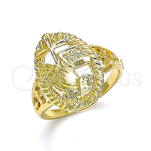 Anillo Elegante 01.380.0011.08 Oro Laminado, Diseño de Manos de Rogacion y Cruz, Pulido, Tono Dorado (Size 8)