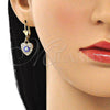 Arete Colgante 02.380.0085.1 Oro Laminado, Diseño de Ojo Griego y Corazón, con Blanca Cristal, Esmaltado Azul, Tono Dorado