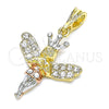 Dije Religioso 05.380.0135 Oro Laminado, Diseño de Angel y Corona, con Blanca Cristal, Pulido, Tres Tonos
