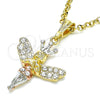 Dije Religioso 05.380.0135 Oro Laminado, Diseño de Angel y Corona, con Blanca Cristal, Pulido, Tres Tonos