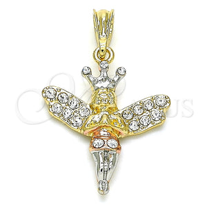 Dije Religioso 05.380.0135 Oro Laminado, Diseño de Angel y Corona, con Blanca Cristal, Pulido, Tres Tonos