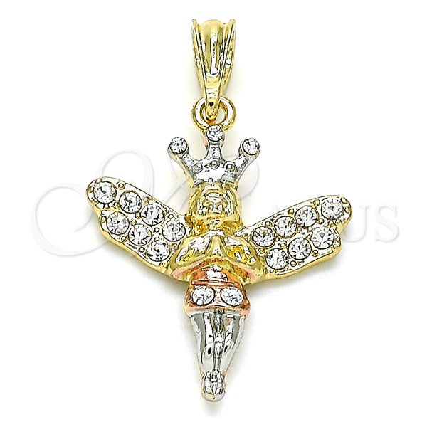 Dije Religioso 05.380.0135 Oro Laminado, Diseño de Angel y Corona, con Blanca Cristal, Pulido, Tres Tonos