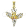 Dije Religioso 05.380.0135 Oro Laminado, Diseño de Angel y Corona, con Blanca Cristal, Pulido, Tres Tonos