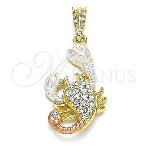Dije Religioso 05.380.0139 Oro Laminado, Diseño de Escorpión, con Blanca Cristal, Pulido, Tres Tonos