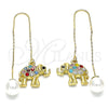 Arete Violador 02.380.0089 Oro Laminado, Diseño de Elefante, con Multicolor Cristal, Pulido, Tono Dorado
