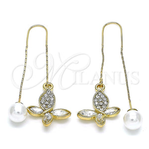 Arete Violador 02.380.0090 Oro Laminado, Diseño de Mariposa, con Cristal Blanca, Pulido, Tono Dorado