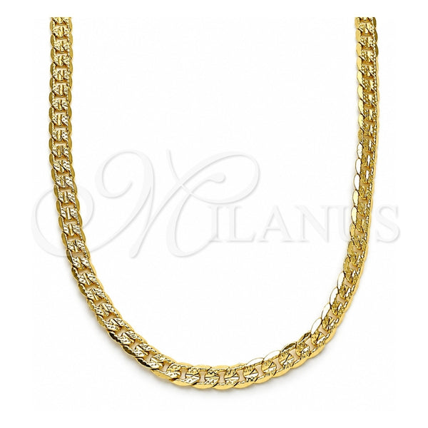 Gargantilla Basica 04.213.0237.20 Oro Laminado, Diseño de Cubana, Pulido, Tono Dorado (Calibre 100, Grosor 04.3 MM, 20 Pulgadas de Largo)