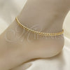 Tobillera Básica 04.213.0237.10 Oro Laminado, Diseño de Cubana, Diamantado, Tono Dorado (Calibre 100, Grosor 04.3 MM, 10 Pulgadas de Largo)