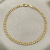 Tobillera Básica 04.213.0237.10 Oro Laminado, Diseño de Cubana, Diamantado, Tono Dorado (Calibre 100, Grosor 04.3 MM, 10 Pulgadas de Largo)