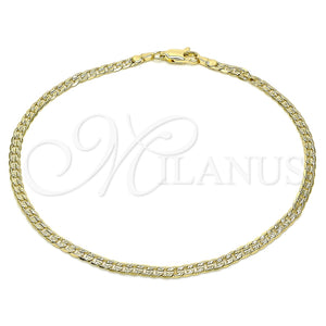 Tobillera Básica 04.213.0237.10 Oro Laminado, Diseño de Cubana, Diamantado, Tono Dorado (Calibre 100, Grosor 04.3 MM, 10 Pulgadas de Largo)