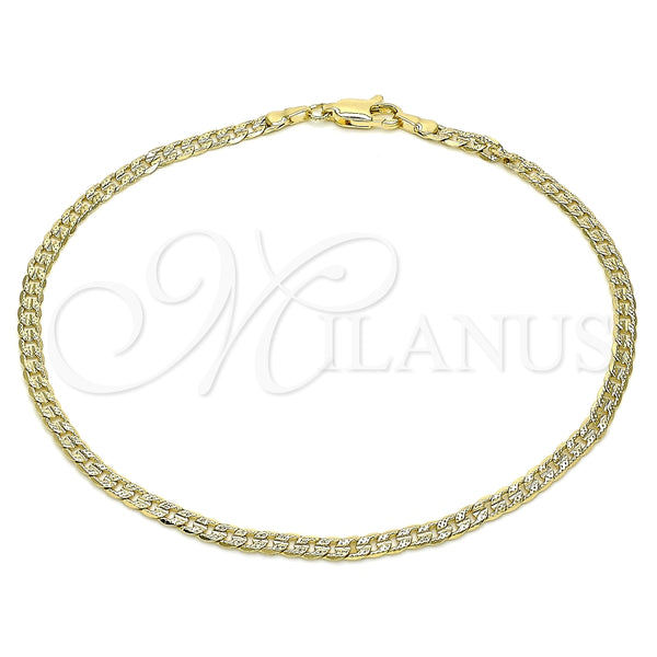Tobillera Básica 04.213.0237.10 Oro Laminado, Diseño de Cubana, Diamantado, Tono Dorado (Calibre 100, Grosor 04.3 MM, 10 Pulgadas de Largo)