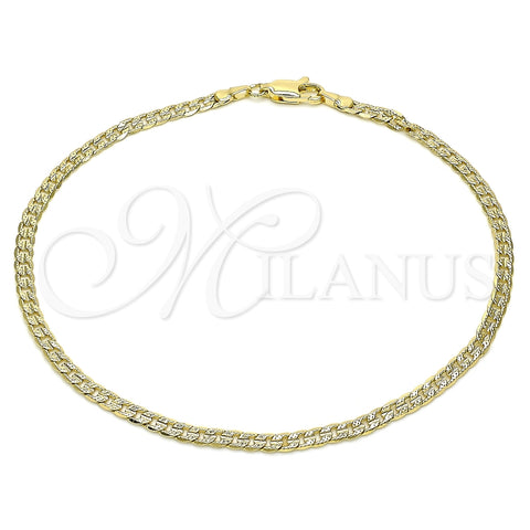 Tobillera Básica 04.213.0237.10 Oro Laminado, Diseño de Cubana, Diamantado, Tono Dorado (Calibre 100, Grosor 04.3 MM, 10 Pulgadas de Largo)