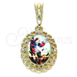Dije Religioso 05.380.0140 Oro Laminado, Diseño de Angel y Corazón, con Blanca Cristal, Pulido, Tono Dorado