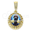 Dije Religioso 05.380.0142 Oro Laminado, Diseño de San Benito y Corazón, con Blanca Cristal, Pulido, Tono Dorado