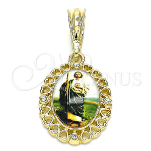 Dije Religioso 05.380.0145 Oro Laminado, Diseño de San Judas y Corazón, con Blanca Cristal, Pulido, Tono Dorado