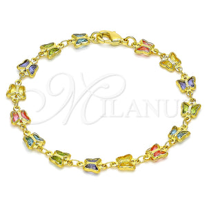 Pulsera Elegante 03.386.0012.08 Oro Laminado, Diseño de Mariposa, con Multicolor Cristal, Pulido, Tono Dorado (07 MM Thickness, 8 Inches Length)