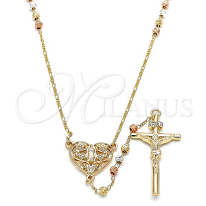 Rosario Fino 09.380.0013.26 Oro Laminado, Diseño de Guadalupe y Crucifijo, Diamantado, Tres Tonos