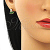 Arete Dormilona 02.310.0022 Oro Laminado, Diseño de Baguette, con Verde and Blanca Zirconia Cubica, Pulido, Tono Dorado
