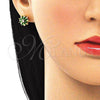 Arete Dormilona 02.310.0023 Oro Laminado, Diseño de Flor, con Verde and Blanca Zirconia Cubica, Pulido, Tono Dorado