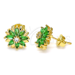 Arete Dormilona 02.310.0023 Oro Laminado, Diseño de Flor, con Verde and Blanca Zirconia Cubica, Pulido, Tono Dorado