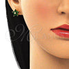 Arete Dormilona 02.310.0024 Oro Laminado, Diseño de Flor, con Verde Zirconia Cubica, Pulido, Tono Dorado