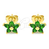 Arete Dormilona 02.310.0024 Oro Laminado, Diseño de Flor, con Verde Zirconia Cubica, Pulido, Tono Dorado