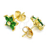 Arete Dormilona 02.310.0024 Oro Laminado, Diseño de Flor, con Verde Zirconia Cubica, Pulido, Tono Dorado