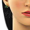 Arete Dormilona 02.310.0025 Oro Laminado, Diseño de Cisne, con Verde and Blanca Zirconia Cubica, Pulido, Tono Dorado