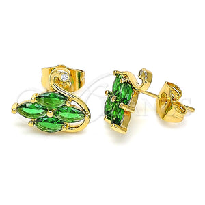 Arete Dormilona 02.310.0025 Oro Laminado, Diseño de Cisne, con Verde and Blanca Zirconia Cubica, Pulido, Tono Dorado