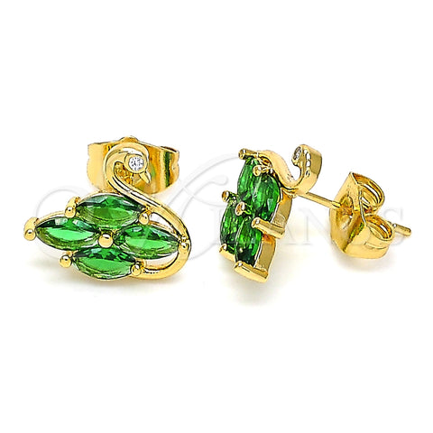 Arete Dormilona 02.310.0025 Oro Laminado, Diseño de Cisne, con Verde and Blanca Zirconia Cubica, Pulido, Tono Dorado