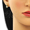 Arete Dormilona 02.310.0030 Oro Laminado, Diseño de Pina, con Blanca and Verde Micro Pave, Pulido, Tono Dorado