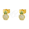 Arete Dormilona 02.310.0030 Oro Laminado, Diseño de Pina, con Blanca and Verde Micro Pave, Pulido, Tono Dorado