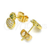 Arete Dormilona 02.310.0030 Oro Laminado, Diseño de Pina, con Blanca and Verde Micro Pave, Pulido, Tono Dorado