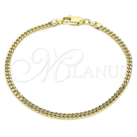 Pulsera Básica 04.213.0095.07 Oro Laminado, Diseño de Miami Cubana, Pulido, Tono Dorado (03 MM Thickness, 7 Inches Length)