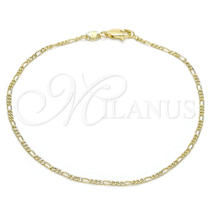 Tobillera Básica 04.213.0238.10 Oro Laminado, Diseño de Figaro, Pulido, Tono Dorado (02 MM Thickness, 10 Inches Length)
