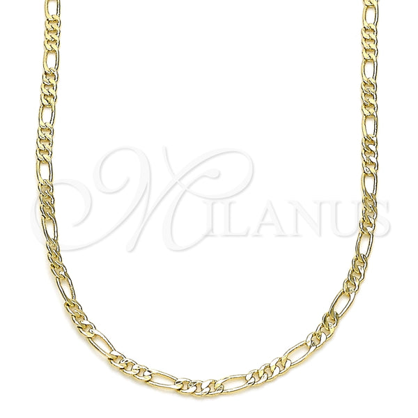 Gargantilla Basica 04.213.0238.22 Oro Laminado, Diseño de Figaro, Pulido, Tono Dorado (02 MM Thickness, 22 Inches Length)