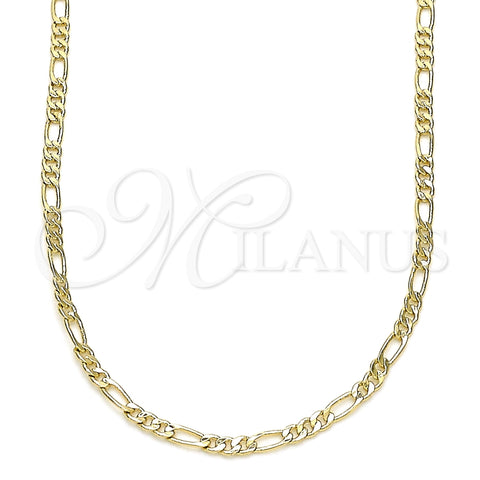 Gargantilla Basica 04.213.0238.22 Oro Laminado, Diseño de Figaro, Pulido, Tono Dorado (02 MM Thickness, 22 Inches Length)