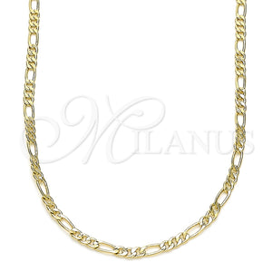 Gargantilla Basica 04.213.0238.24 Oro Laminado, Diseño de Figaro, Pulido, Tono Dorado (02 MM Thickness, 24 Inches Length)