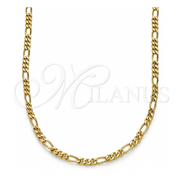 Gargantilla Basica 04.213.0238.24 Oro Laminado, Diseño de Figaro, Pulido, Tono Dorado (02 MM Thickness, 24 Inches Length)