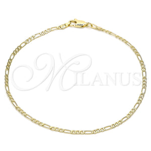 Tobillera Básica 04.213.0239.10 Oro Laminado, Diseño de Figaro, Pulido, Tono Dorado (03 MM Thickness, 10 Inches Length)