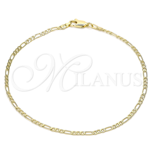 Tobillera Básica 04.213.0239.10 Oro Laminado, Diseño de Figaro, Pulido, Tono Dorado (03 MM Thickness, 10 Inches Length)