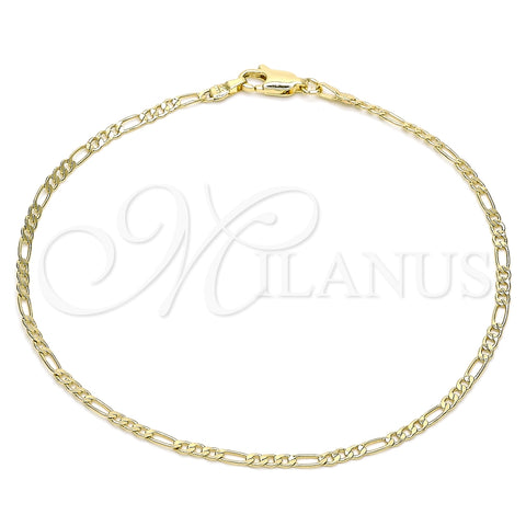 Tobillera Básica 04.213.0239.10 Oro Laminado, Diseño de Figaro, Pulido, Tono Dorado (03 MM Thickness, 10 Inches Length)