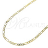 Gargantilla Basica 04.213.0239.24 Oro Laminado, Diseño de Figaro, Pulido, Tono Dorado (03 MM Thickness, 24 Inches Length)