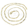Gargantilla Basica 04.213.0239.24 Oro Laminado, Diseño de Figaro, Pulido, Tono Dorado (03 MM Thickness, 24 Inches Length)