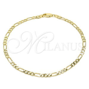 Tobillera Básica 04.213.0241.10 Oro Laminado, Diseño de Figaro, Pulido, Tono Dorado (0.80 Gauge, 04 MM Thickness, 10 Inches Length)